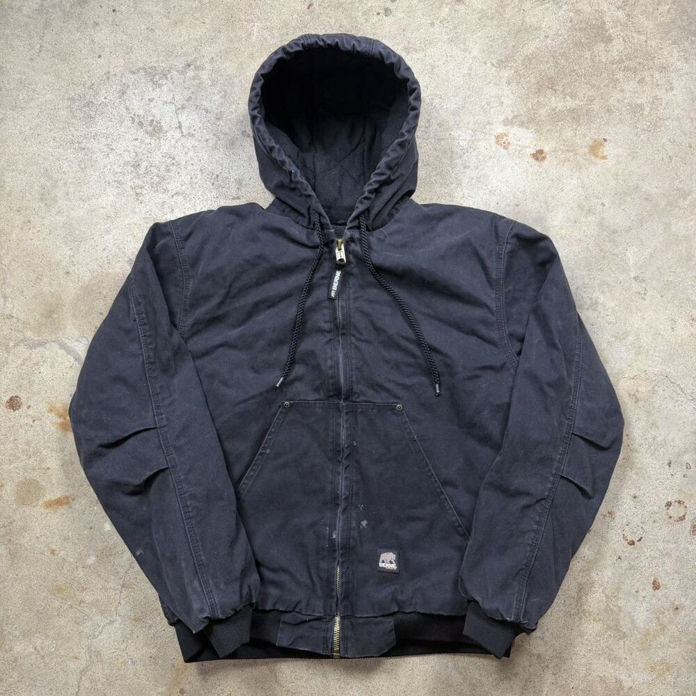 Black Canvas Berne Carhartt Style Hooded Workwear Jacket Size L